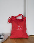 Tragetasche mit Stick Ciao Amore rot, 37x40 cm