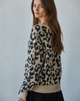 Cardigan Leo-Print mokka-schwarz