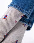 Socken Skifahrer grau/beige/weinrot, One Size 41-46