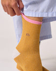 Glitzernde Damensocken Vintage-Stil senfgelb/rosa, One Size 36-40