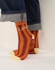 Damensocken gestreift LOVE orange, One Size 36-40