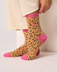 glitzernde Damensocken Leopardenmuster orange-rosa, One Size 36-40