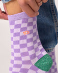 Damensocken kariert violett-grün, One Size 36-40