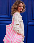 Tasche gestreift neonpink-ecru, 50x34x62 cm