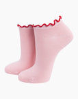 Bambus-Knöchelsocken mit Rüschen rosa-rot, One Size 36-40