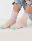 Mädchensocken kariert violett-gelb-grün