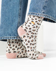 Glitzernde Damensocken Leopardenmuster weiss-rosa, One Size 36-40