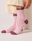 Glitzernde Damensocken Leopardenmuster weiss/weinrot, One Size 36-40