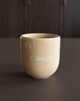 Tasse L'AMOUR hellbraun-weis, 8x8x8 cm
