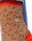 Glitzernde Damensocken Leopardenmuster braun-orange, One Size 36-40