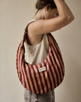 Schultertasche gestreift rostrot, 43x25 cm