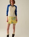Waffelstrickpullover ecru/blau