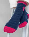 Damensocken Herzchen marineblau-rot, One Size 36-40