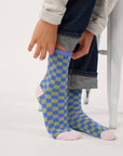 Damensocken kariert khaki/blau, One Size 36-40