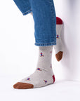 Socken Skifahrer grau/beige/weinrot, One Size 41-46