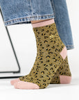 Glitzernde Damensocken Leopardenmuster olivgrün, One Size 36-40
