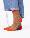 Glitzernde Damensocken Leopardenmuster braun-orange, One Size 36-40