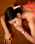 Armbanduhr Streifen orange-lila