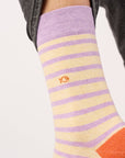 Socken mit breiten Streifen beige/violett, One Size 41-46