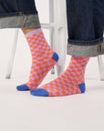 Damensocken kariert orange/violett, One Size 36-40