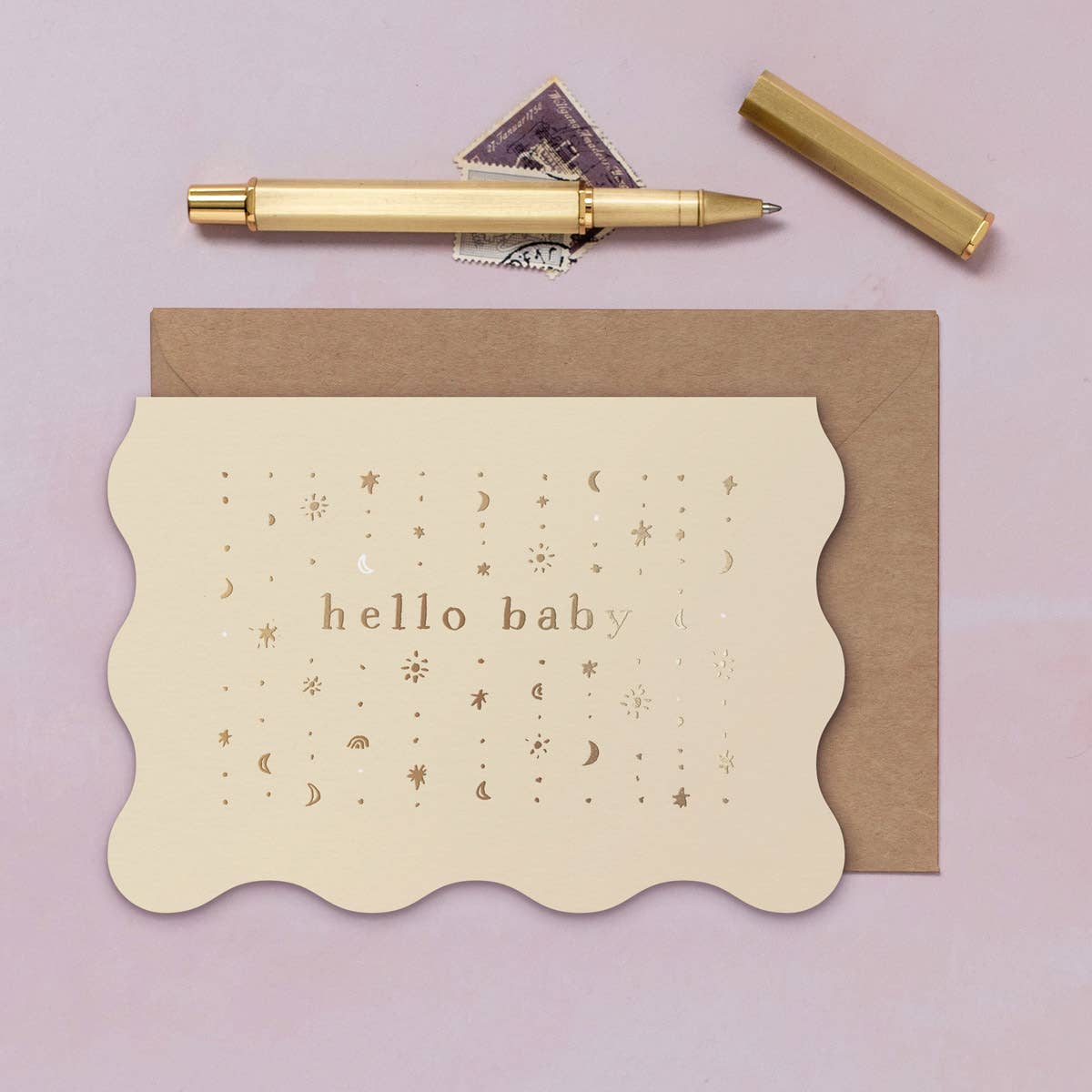 Geburtskarte mit Goldfolie - hello baby