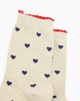 Glitzersocken Herzen creme-marineblau, One Size 36-40