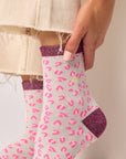 Glitzernde Damensocken Leopardenmuster weiss/weinrot, One Size 36-40