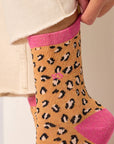 glitzernde Damensocken Leopardenmuster orange-rosa, One Size 36-40