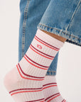 Damensocken gestreift hellrosa/violett/rot, One Size 36-40