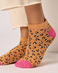 Glitzernde Knöchelsocken Leopardenmuster orange-pink, One Size 36-40