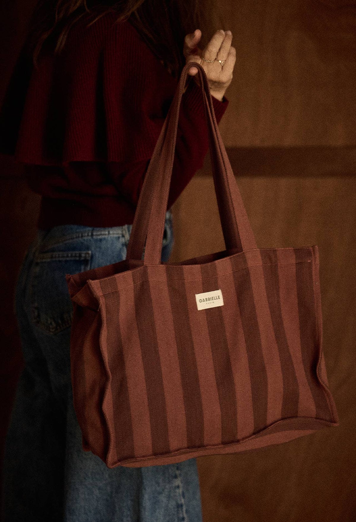 24‑Stunden-Tasche Streifen, terrakotta-braun
