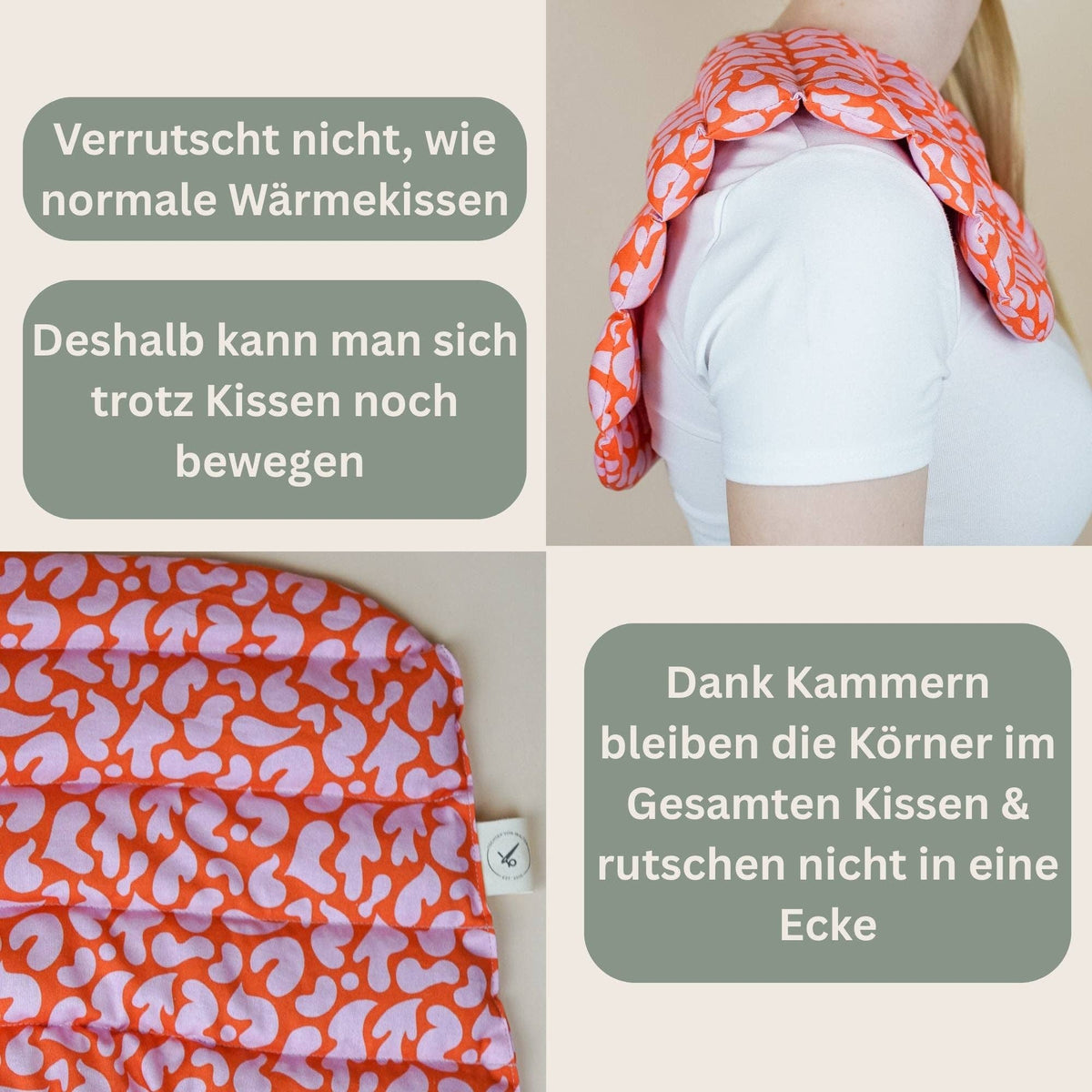 Nackenkissen mit Dinkelfüllung, orange-pink