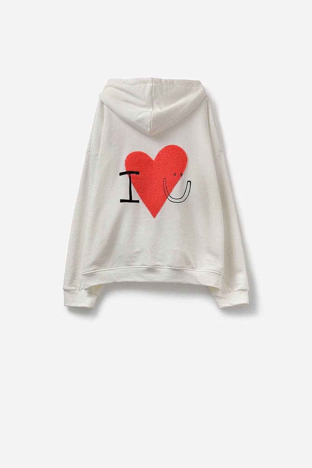 Hoodie mit Bouclé‑Herz creme, One Size
