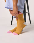 Glitzernde Damensocken Vintage-Stil senfgelb/rosa, One Size 36-40