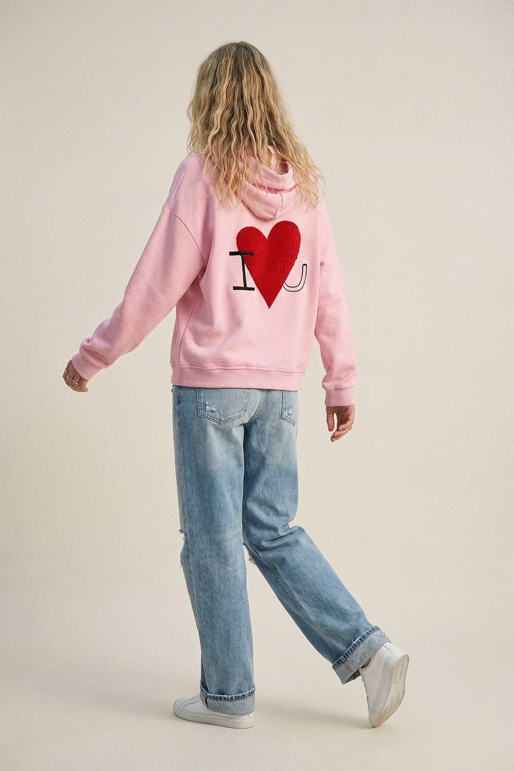 Hoodie mit Bouclé-Herz rosa, One Size