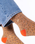 Glitzernde Damensocken Leopardenmuster braun-orange, One Size 36-40