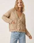 grob gestrickte Jacke mit Taschen, beige, One Size
