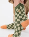 Jungensocken kariert grün-orange