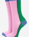 Glitzersocken Colorblock rosa-grün, One Size 36-40