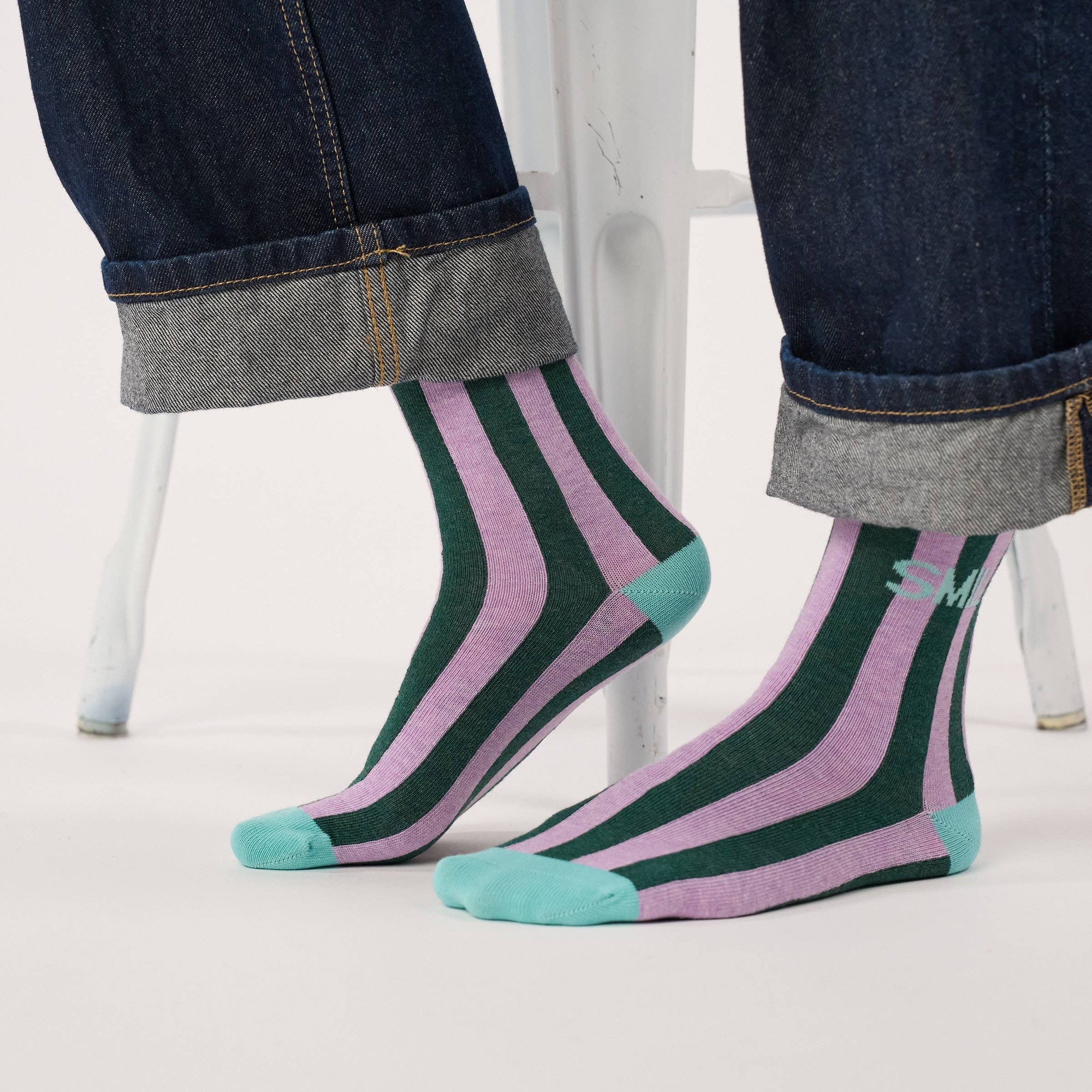 Damensocken SMILE gestreift violett/grün, One Size 36-40