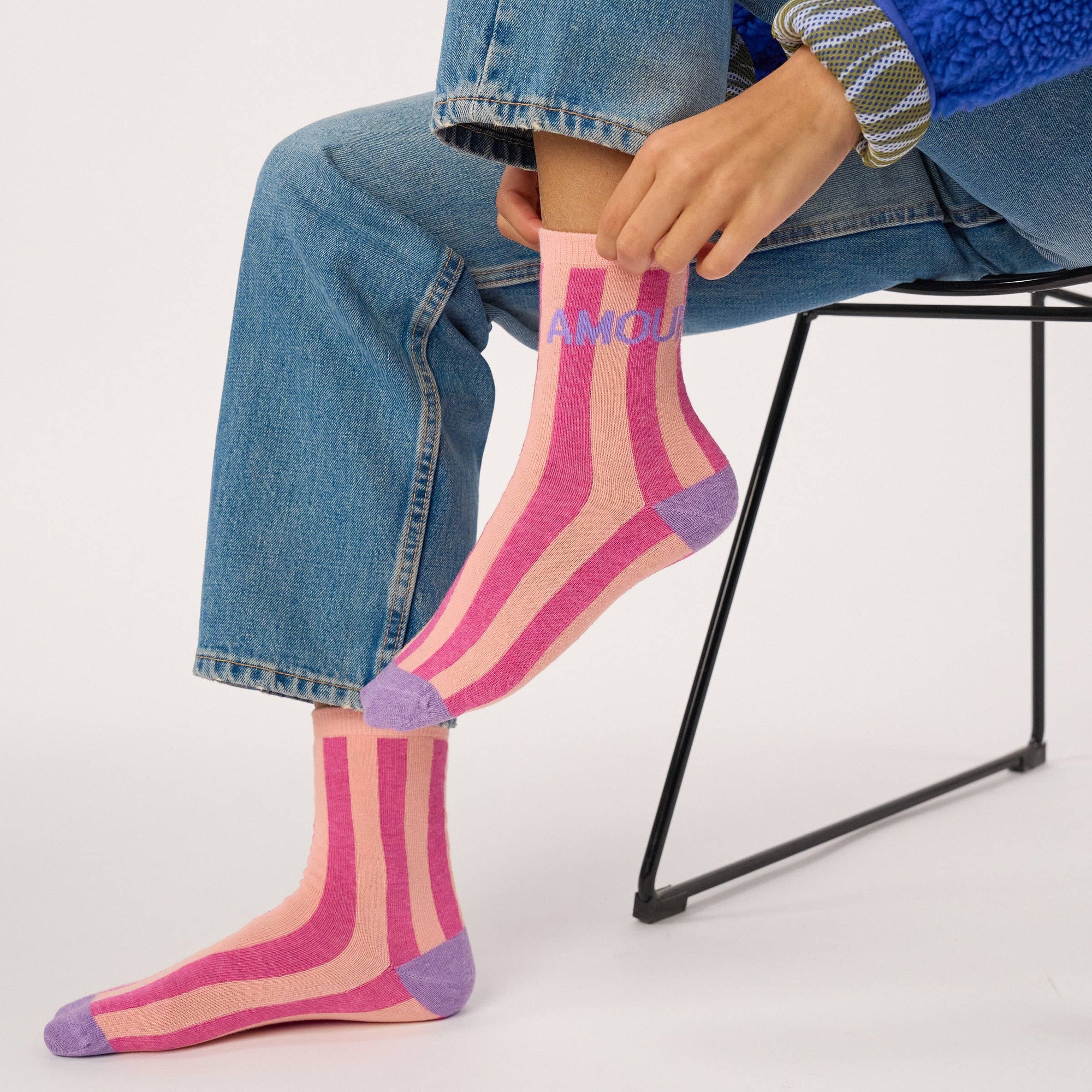 Damensocken AMOUR gestreift violett/rosa, One Size 36-40