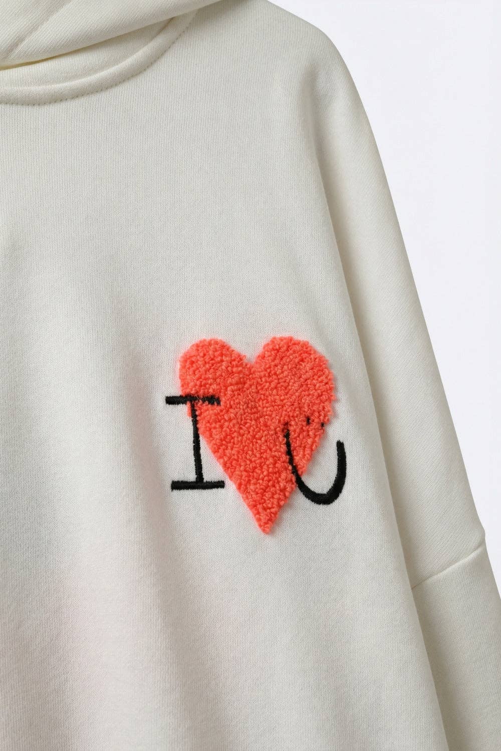 Hoodie mit Bouclé‑Herz creme, One Size