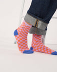 Damensocken kariert orange/violett, One Size 36-40