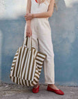 Tasche gestreift ecru-oliv, 50x34x62 cm