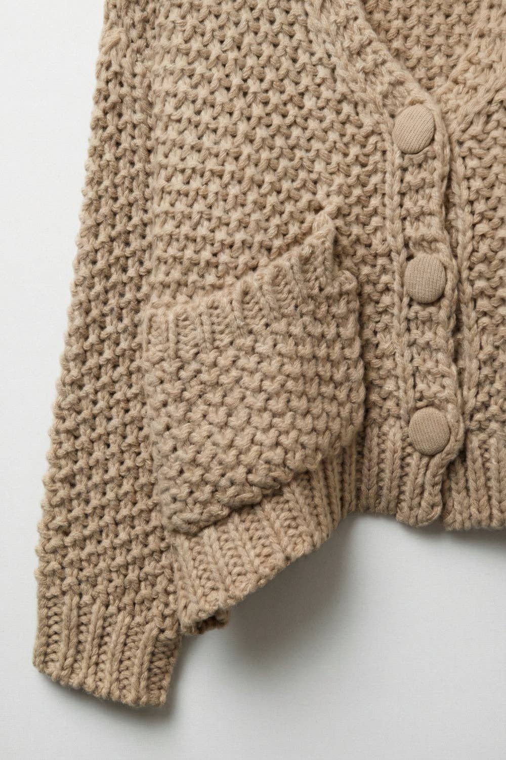 grob gestrickte Jacke mit Taschen, beige, One Size