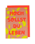 Klappkarte Hoch sollst Du leben - Geo-Muster rose/gelb/neon