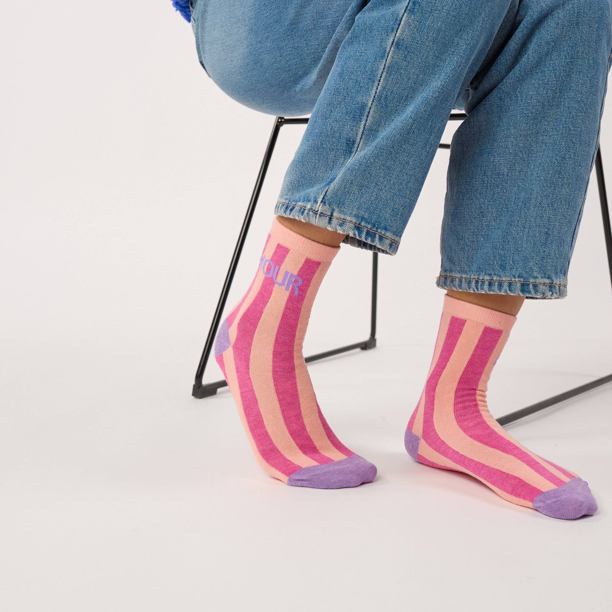 Damensocken AMOUR gestreift violett/rosa, One Size 36-40
