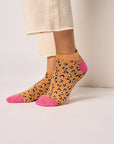 Glitzernde Knöchelsocken Leopardenmuster orange-pink, One Size 36-40