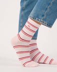 Damensocken gestreift hellrosa/violett/rot, One Size 36-40