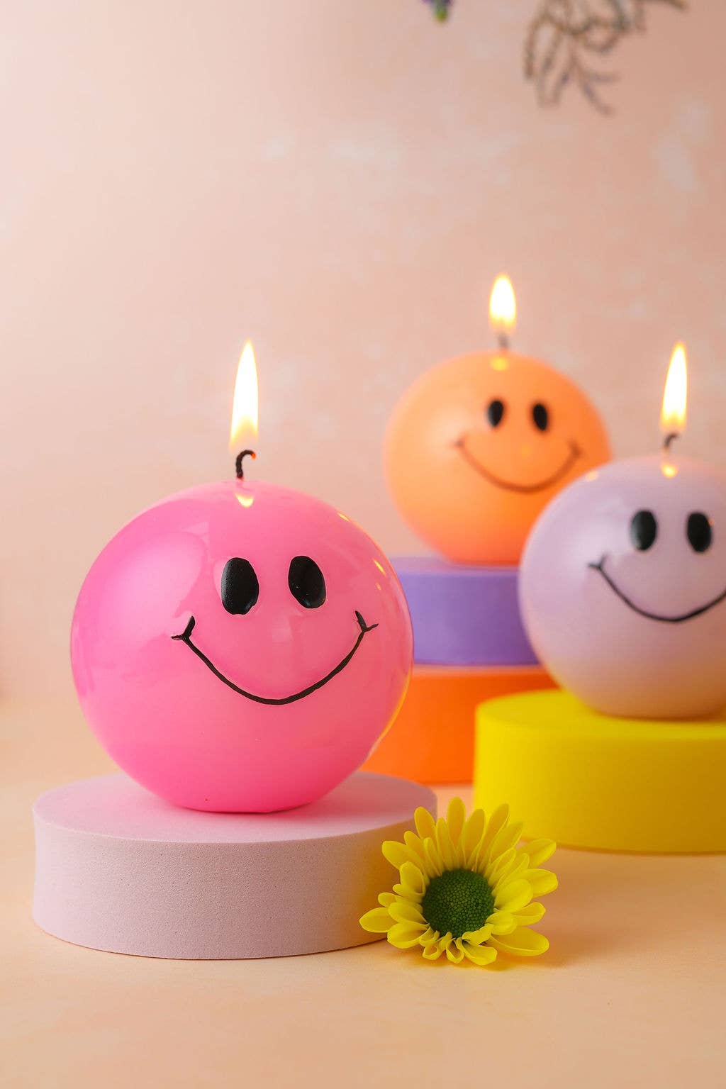 Smiley Kerze hotpink, Ø 7,5 cm